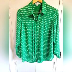 Coldwater Creek green and white long sleeved sheer blouse Size L